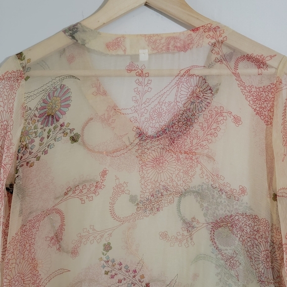 Beautiful Colorful Floral Beach Cover-Up Sz 42/M-L Silk Half Sleeve Sheer Beachy - Picture 8 of 12